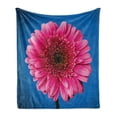 thumbnail image 1 of Dark Pink Soft Flannel Fleece Throw Blanket, Close up Shot of Pink Gerbera Blossom, Cozy Plush for Indoor and Outdoor Use, 70" x 90", Azure Blue Hot Pink, by Ambesonne, 1 of 5