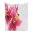 thumbnail image 1 of Dark Pink Soft Flannel Fleece Throw Blanket, Close up View of Detailed Flourishing Orchids Feminine Vibes, Cozy Plush for Indoor and Outdoor Use, 50" x 60", Hot Pink Orange, by Ambesonne, 1 of 5