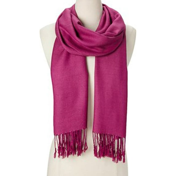 Dark Pink Solid Scarfs for Women Fashion Warm Neck Womens Winter Scarves Pashmina Silk Scarf Wrap with Fringes for Ladies by Oussum