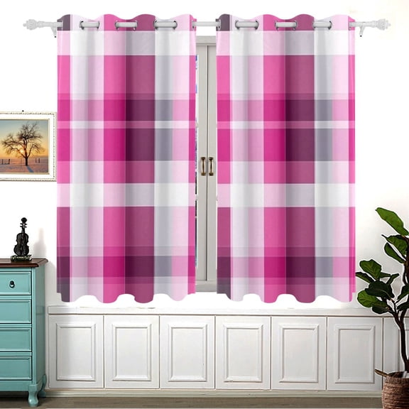 Dark Pink Stripes Blackout Curtains for Living Room Bedroom 55W x 54L Insulated Window Drapes 2 Panels