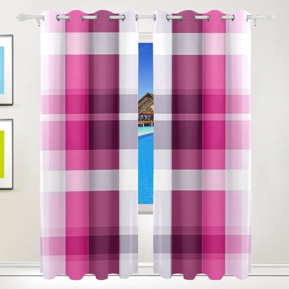 Dark Pink Stripes Blackout Curtains for Living Room Bedroom 55W x 72/84L Insulated Window Drapes 2 Panels