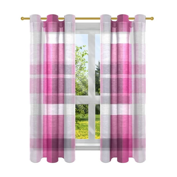 Dark Pink Stripes Semi Sheer Curtains for Living Room Bedroom Set of 2 Insulated Window Drapes