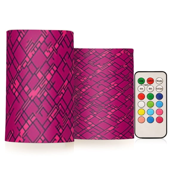 Dark Pink Style Flickering Flameless Candles Battery Operated with Remote Timer LED Pillar Candles Set of 2