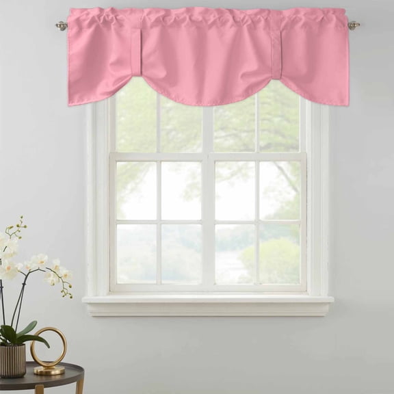 Dark Pink Tie Up Valances Curtain, Solid Color Adjustable Valance for Window Light Filtering for Kitchen and Bathroom Rod Pocket 1 Panel 60x18in