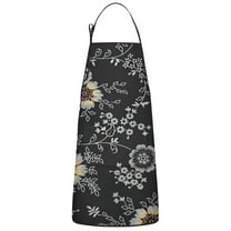 Dark Pioneer Flower Pattern Apron-Garden Aprons for Women with Pockets-Cotton Linen Waterproof Kitchen Cooking Gardening Aprons Adjustable for Kitchen,Cooking,BBQ and Salon 33x27 Inch