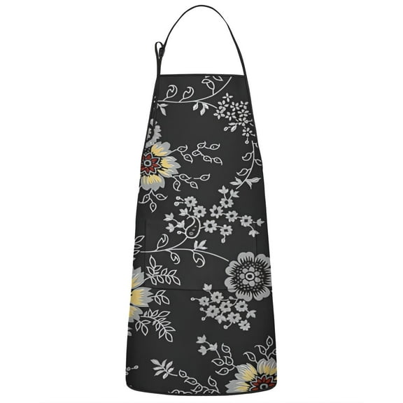 Dark Pioneer Flower Pattern Apron-Garden Aprons for Women with Pockets-Cotton Linen Waterproof Kitchen Cooking Gardening Aprons Adjustable for Kitchen,Cooking,BBQ and Salon 33x27 Inch