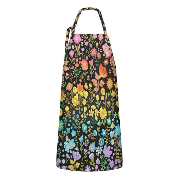Dark Pioneer Flower Pattern Apron-Garden Aprons for Women with Pockets-Cotton Linen Waterproof Kitchen Cooking Gardening Aprons Adjustable for Kitchen,Cooking,BBQ and Salon 33x27 Inch