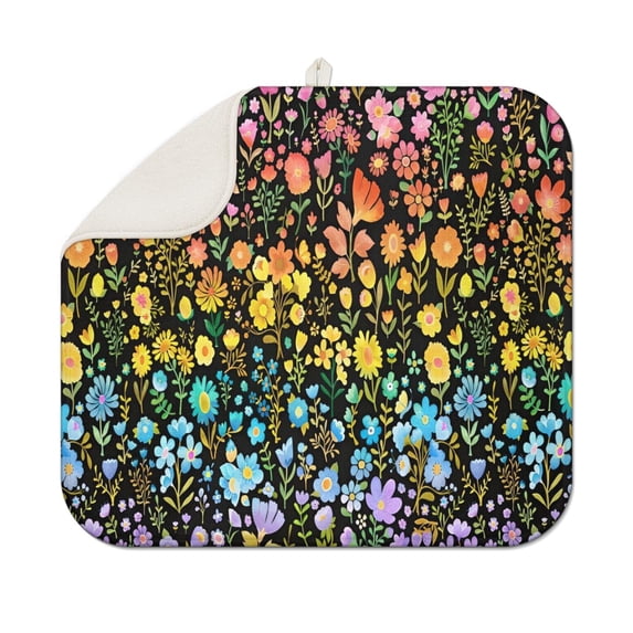 Dark Pioneer Flower Pattern Dish Drying Mat for Kitchen 1 Pack, Ultra Absorbent Microfiber Dishes Drainer Mats,16"x18"