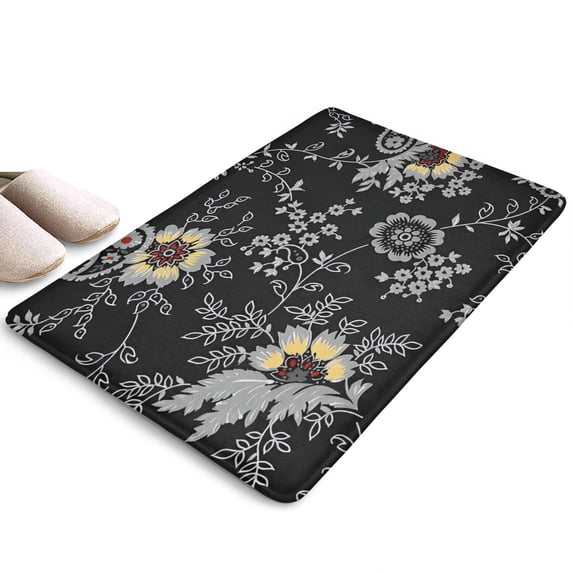 Dark Pioneer Flower Pattern Flannel Non Slip Door Rugs,Washable Door Mats Indoor,Decorative Door Mats,Dirt-Resistant and Absorbent Doormat for Entrance,Bedroom,Kitchen,Bathroom,23.5x16in(60x40cm)