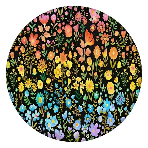 Dark Pioneer Flower Pattern Round Fitted Tablecloth with Elastic Edge,Dining Table Cover Waterproof,Outdoor Round Tablecloth for Camping,Dining,Indoor and Outdoor