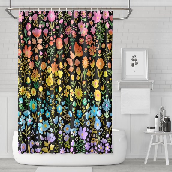 Dark Pioneer Flower Pattern Shower Curtain 72"x72" ,Bathroom Decorative Shower Curtains Set with 12 Hooks,Modern Waterproof Washable Shower Curtain