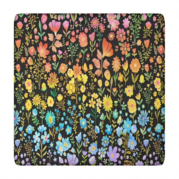 Dark Pioneer Flower Pattern Square Fitted Tablecloth with Elastic Edge,Square Table Cover,Washable Elastic Table Cover for Home Kitchen Party Decor 34"x34"