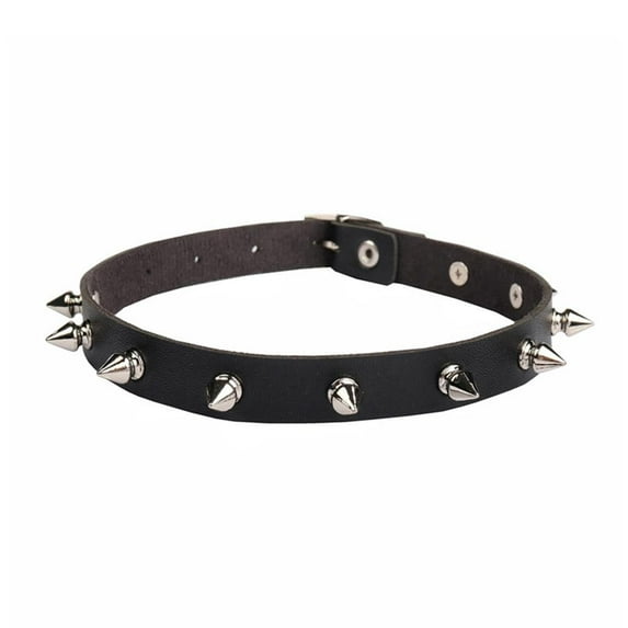 Dark Pointed Rivet Leather Collar Neckband Black C6L0
