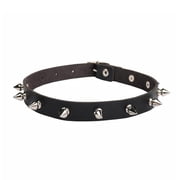 Dark Pointed Rivet Leather Collar Neckband Black H8B4