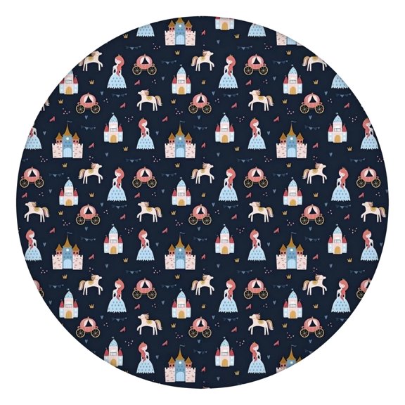 Dark Princess Castle Pattern Round Fitted Tablecloth with Elastic Edge,Dining Table Cover Waterproof,Outdoor Round Tablecloth for Camping,Dining,Indoor and Outdoor