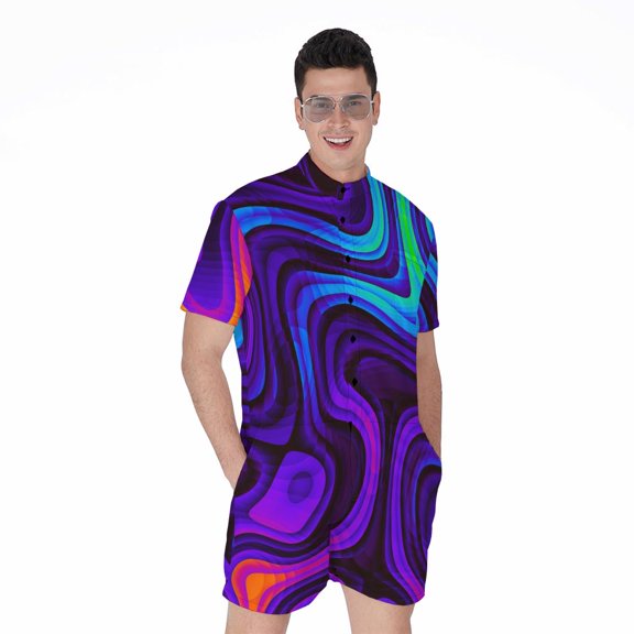 Dark Psychedelic Trippy Short Sleeve Men'S Rompers Casual Summer Jumpsuits Outfit