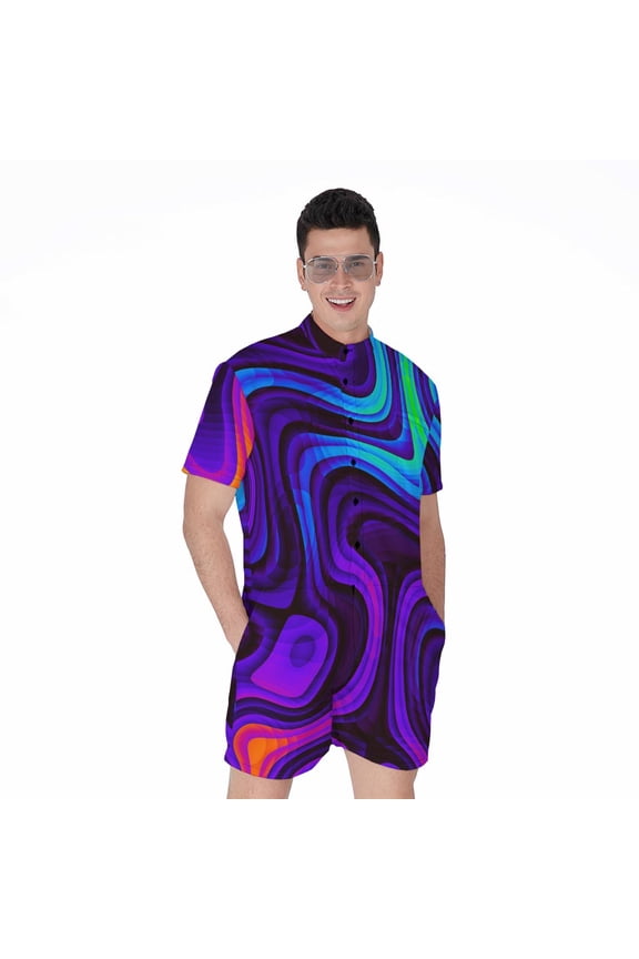Dark Psychedelic Trippy Short Sleeve Men'S Rompers Casual Summer Jumpsuits Outfit