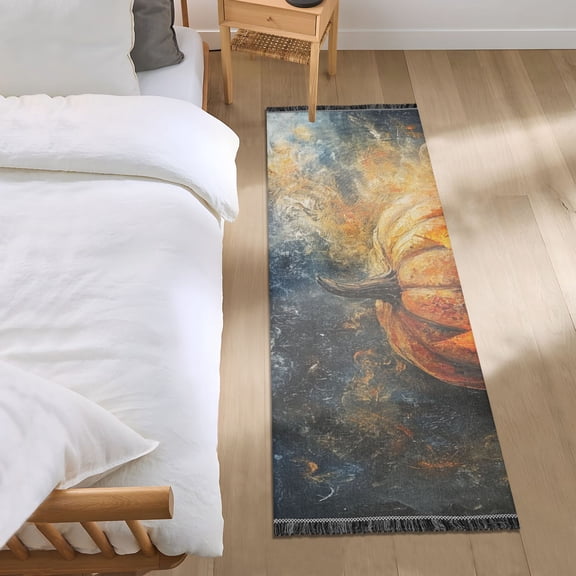 Dark Pumpkin Oil Painting Bedroom Runner Rug 2'x 6' Non Slip Carpet Indoor Home Area Rug Living Room