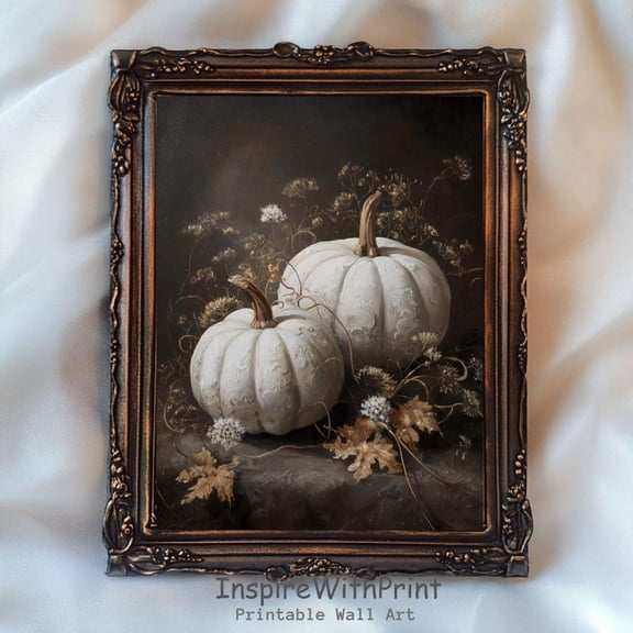 Dark Pumpkin Wall Art Print, Rustic Halloween And Moody Farmhouse Fall Decor