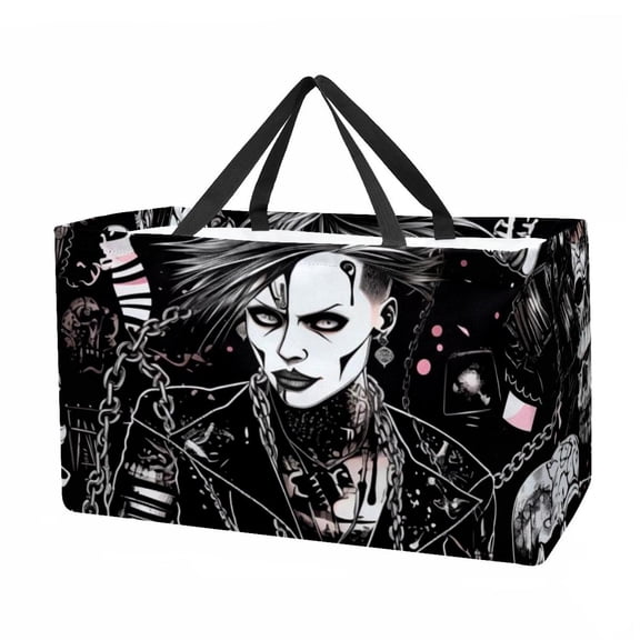 Dark Punk Large Foldable Laundry Basket Storage Box Shopping Bag Oxford Cloth Organizer