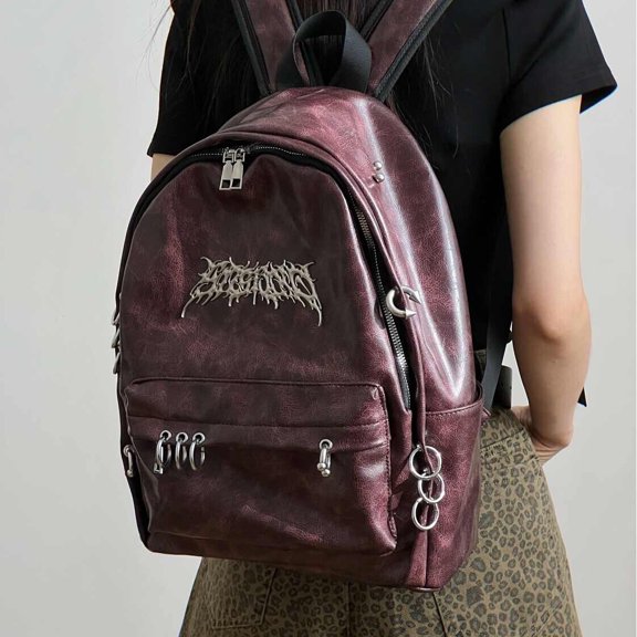 Dark Punk Puncture Rivet Fashionable Retro Large Capacity Backpack For Students,Black