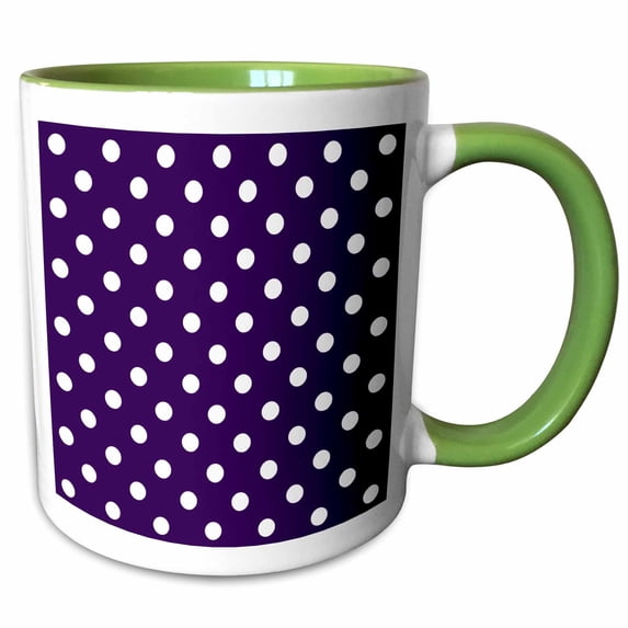 3drose, Dark Purple and White Polka Dot Print, 11oz Two-tone Green Mug