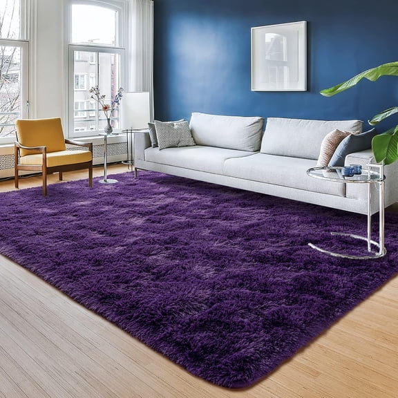 Dark Purple Area Rug for Living Room, 5x8 Fluffy Shaggy Rugs for Bedroom, Super Soft Fuzzy Carpet Rug for Girls Room Dorm Indoor Decor