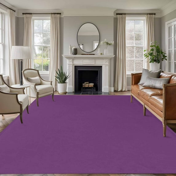 Dark Purple Area Rugs 5x7 for Living Room, Farmhouse Solid Purple Color Modern Art Non Slip Washable Rug Runner, Low Pile Indoor Floor Carpet Mat Bathroom Rugs for Bedroom, Kids Room