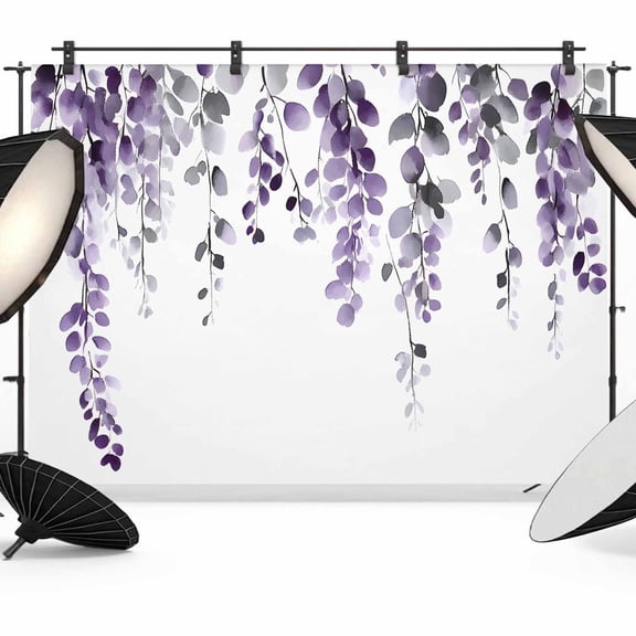 Dark Purple Backdrop for Photography, Eucalyptus Leaves Watercolor Plants Country Photo Backdrop Portrait Background Party Banner Photo Backgrounds for Studio Booth Props, 7x5ft