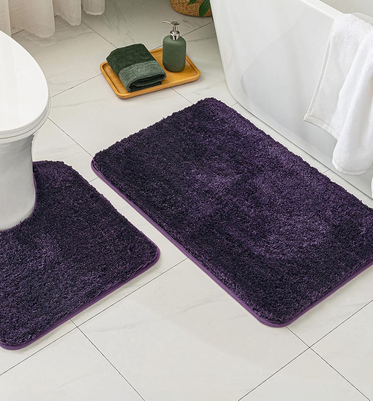 Dark Purple Bathroom Rugs, Soft Absorbent Microfiber Non Slip Quick Dry Fluffy Bath Mats for Bathroom Floor Tub Showers, Machine Washable