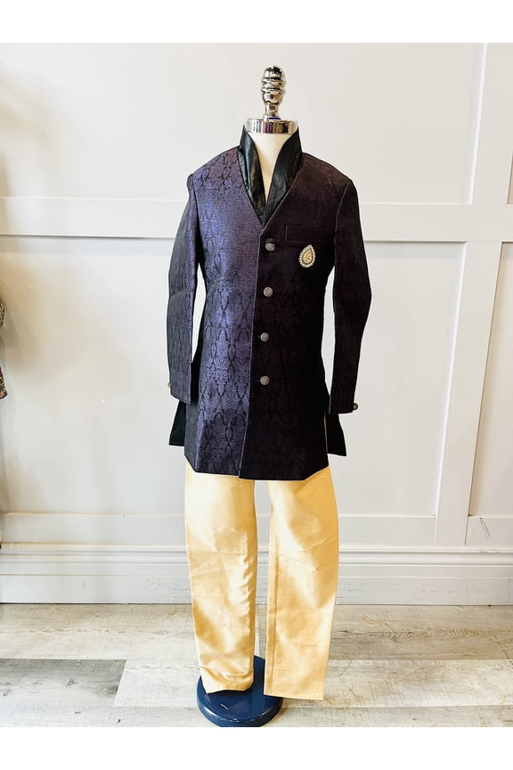 Dark Purple Brocade Suit