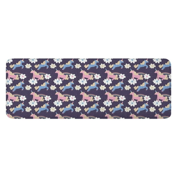 Dark Purple Cartoon Unicorn Flower Pattern Kitchen Rug Mat,Kitchen Runner Rugs Non Skid Washable,Decorative Kitchen Floor Mats for Kitchen,Sink,Laundry,17"x47.2"