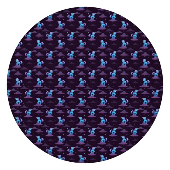 Dark Purple Cartoon Unicorn Pattern Round Fitted Tablecloth with Elastic Edge,Dining Table Cover Waterproof,Outdoor Round Tablecloth for Camping,Dining,Indoor and Outdoor