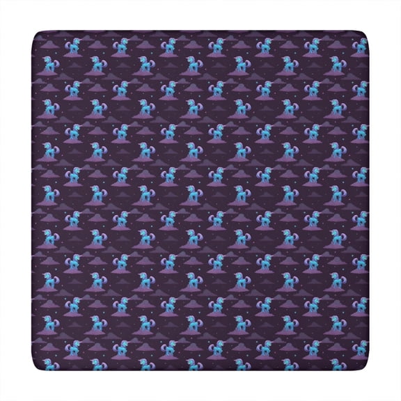 Dark Purple Cartoon Unicorn Pattern Square Fitted Tablecloth with Elastic Edge,Square Table Cover,Washable Elastic Table Cover for Home Kitchen Party Decor 34"x34"