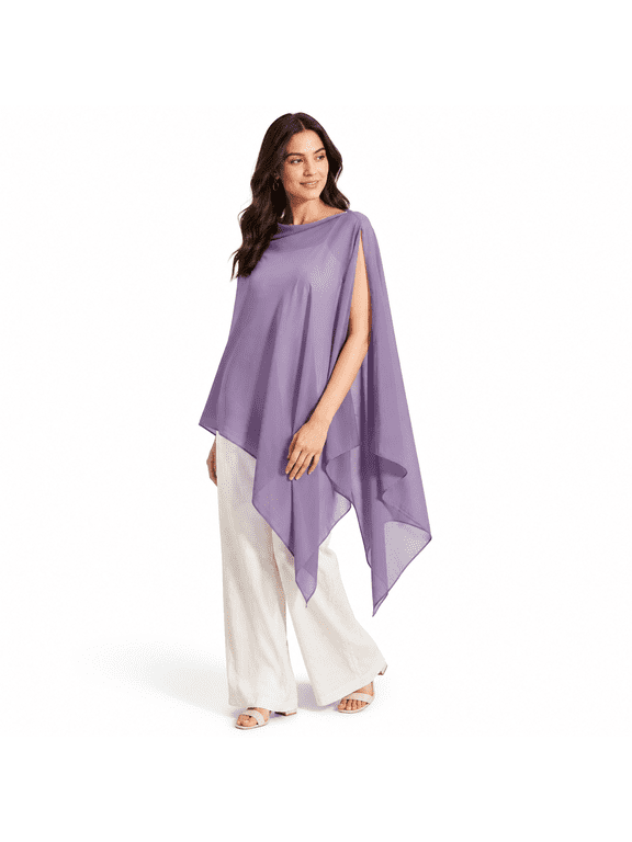 Dark Purple Chiffon Cape Shawl Wrap Scarf 3-Way Wear Elegant Sheer Capelet for Evening Dresses Weddings Parties