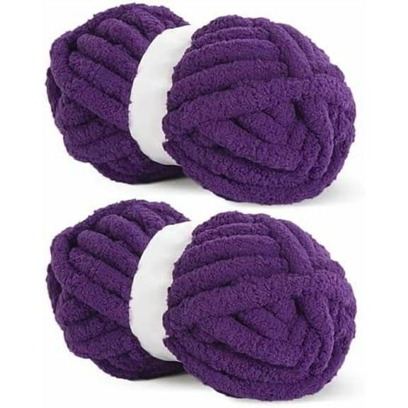 Dark Purple Chunky Chenille Yarn for Crocheting & Knitting, Super Bulky Yarn for Blankets, Soft Plush, 2 Jumbo Packs (27 yds, 8 oz Each)