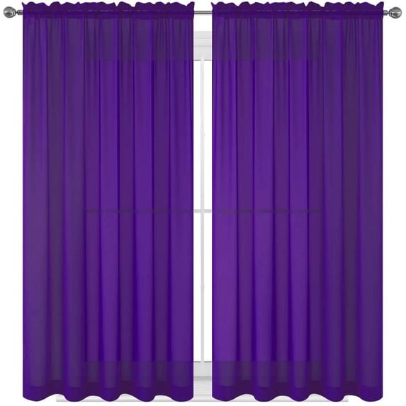 Dark Purple Drape/Panels/Scarves/Treatment Beautiful Sheer Voile Window Elegance Curtains Scarf for Bedroom & Kitchen Fully Stitched and Hemmed 84 inch size, Set of 2