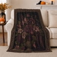 thumbnail image 1 of Dark Purple Floral Still Life with Hanging Blooms, Moody Gothic Vintage Flannel Blanket for Botanical Art Lovers and Housewarming Gift, Soft Home Decor for Bedroom and Living Room, 1 of 9