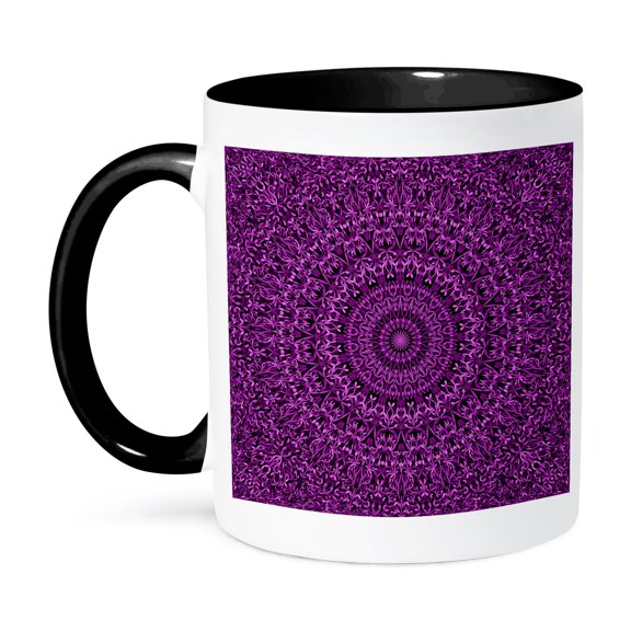 Dark Purple Garden Mandala - Floral Sacred Geometry, 11oz Two-Tone Black Mug