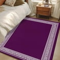 thumbnail image 1 of Dark Purple Geometric 3x5 Area Rugs, White Greek Key Design Abstract Modern Art Non-Skid Rubber Backing Large Rectangle Rugs - Living Room Bedroom Home Office, Indoor Floor Mat Carpets Washable Rug, 1 of 9