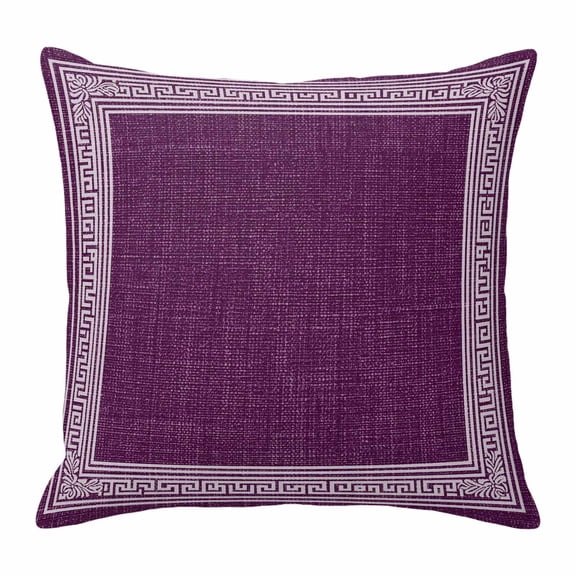 Dark Purple Geometric Pillow Covers 16x16 Inch, White Greek Key Design Burlap Modern Art Linen Pillowcase with Invisible Zipper, Decorative Throw Pillow Covers Cushion Case for Couch Sofa Bed