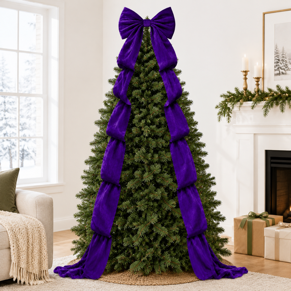 Dark Purple Giant 16 x 79 Inch Fabric Bow Decor for Home Wreath Door Wall Wedding Birthday