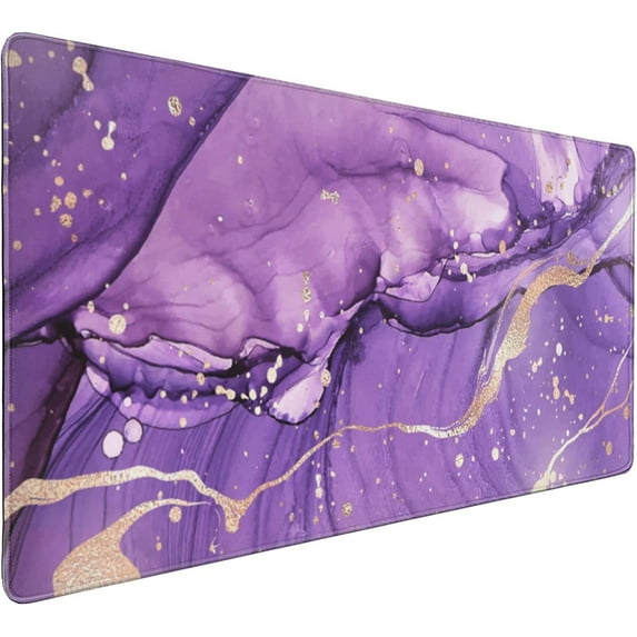 Dark Purple Gold Marble Mouse Pad 35.4 X 15.7 Inch XXL Abstract Art Print Full Desk Mousepad Extended Large Non-Slip Rubber Base Big Keyboard Mat with Stitched Edges for Gaming Office