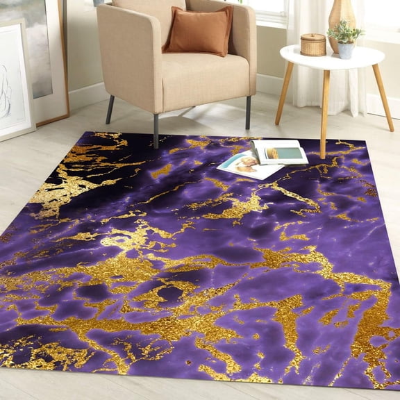 Dark Purple Gold Modern Marble Abstract Area Rug For Living Room Bedroom Dining Room Home Office Floor Deco Carpet Washable Non Slip Kitchen Mat 1x2ft
