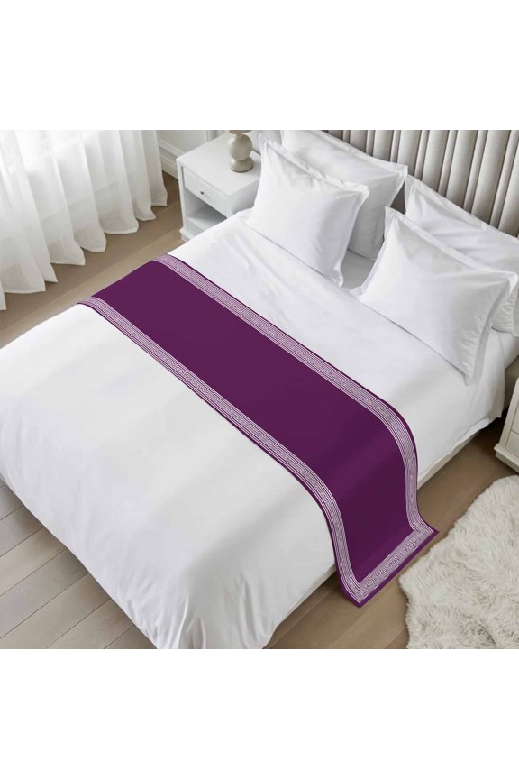 Dark Purple Greek Key Bed Runner Scarf Twin Size, Geometric Greece Ancient Farmhouse Geo Luxury Bed Throw Runners & Scarves for Twin Full Queen King Foot of Beds, Bedroom Hotel Decoration, 71"x20"