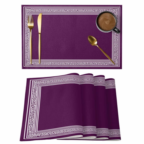 Dark Purple Greek Key Placemats Set of 6 Geometric Greece Ancient Farmhouse Geo Place Mats Indoor Wipeable Table Mats Washable Dining Table Placemats for Kitchen Holiday Party Home Decor 13x19 Inch