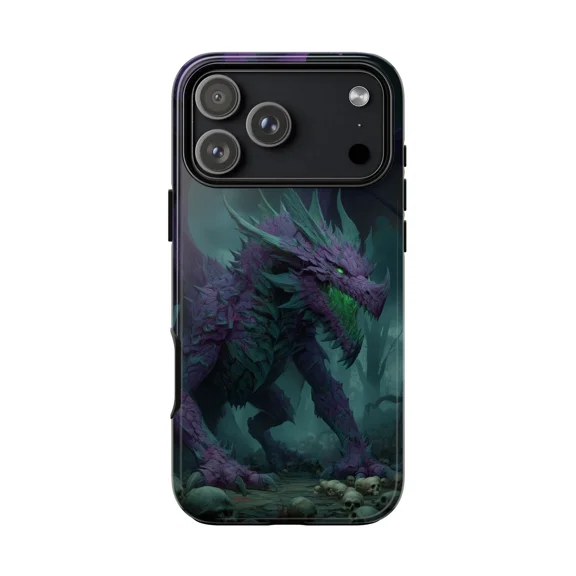 Dark Purple Grim Dragon Fantasy Scene Case for iPhone 11-17 Pro Max