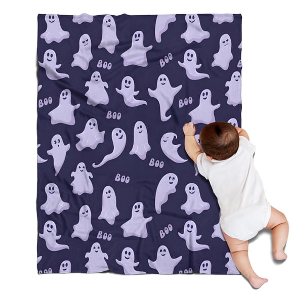 Dark Purple Halloween Ghosts with Boo Blanket,Comfortable Soft Flannel Throw Blanket,All Season,Warm Lightweight Blankets for Sofa Bed Couch Living Room Chair,30"x40"