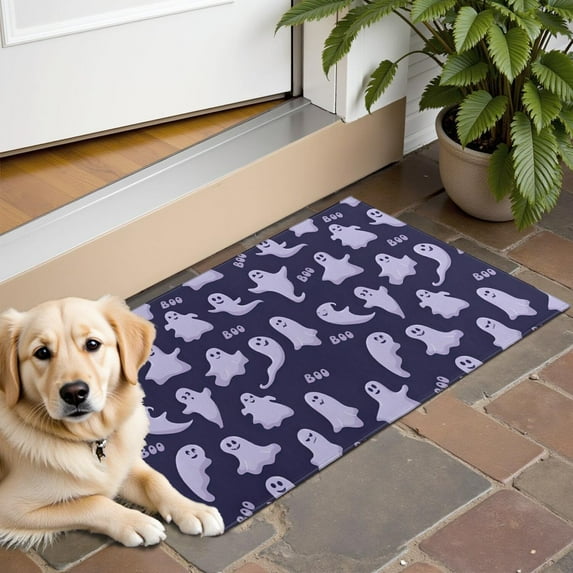 Dark Purple Halloween Ghosts with Boo Door Rugs,Washable Non Slip Door Mats Indoor,Decorative Door Mats,Entry Mat Indoor for Entrance,Bedroom,Kitchen,Bathroom,16"x24"