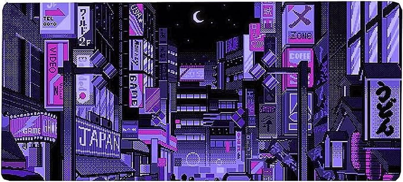 Dark Purple Japanese Anime Retro Vaporwave Mouse Mat Computer Pad for Lap Desk Mat Anime Mouse Pad Kawaii Large Gaming Pad for Mouse and Keyboard